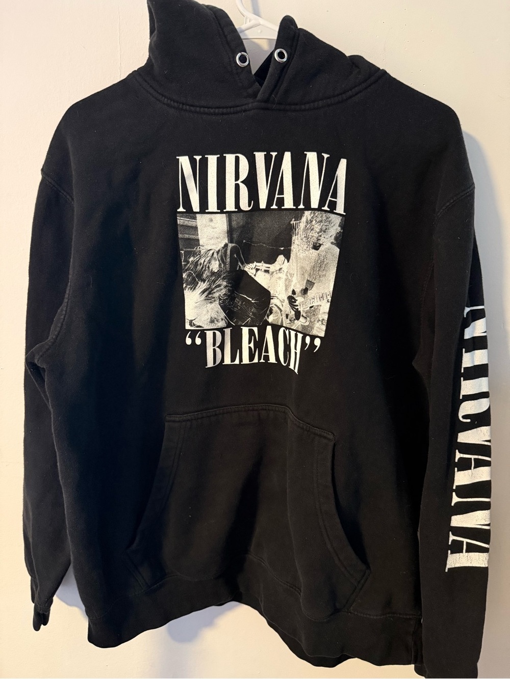 NIRVANA Black Zip-Up Hoodie with White 'Bleach' Graphic